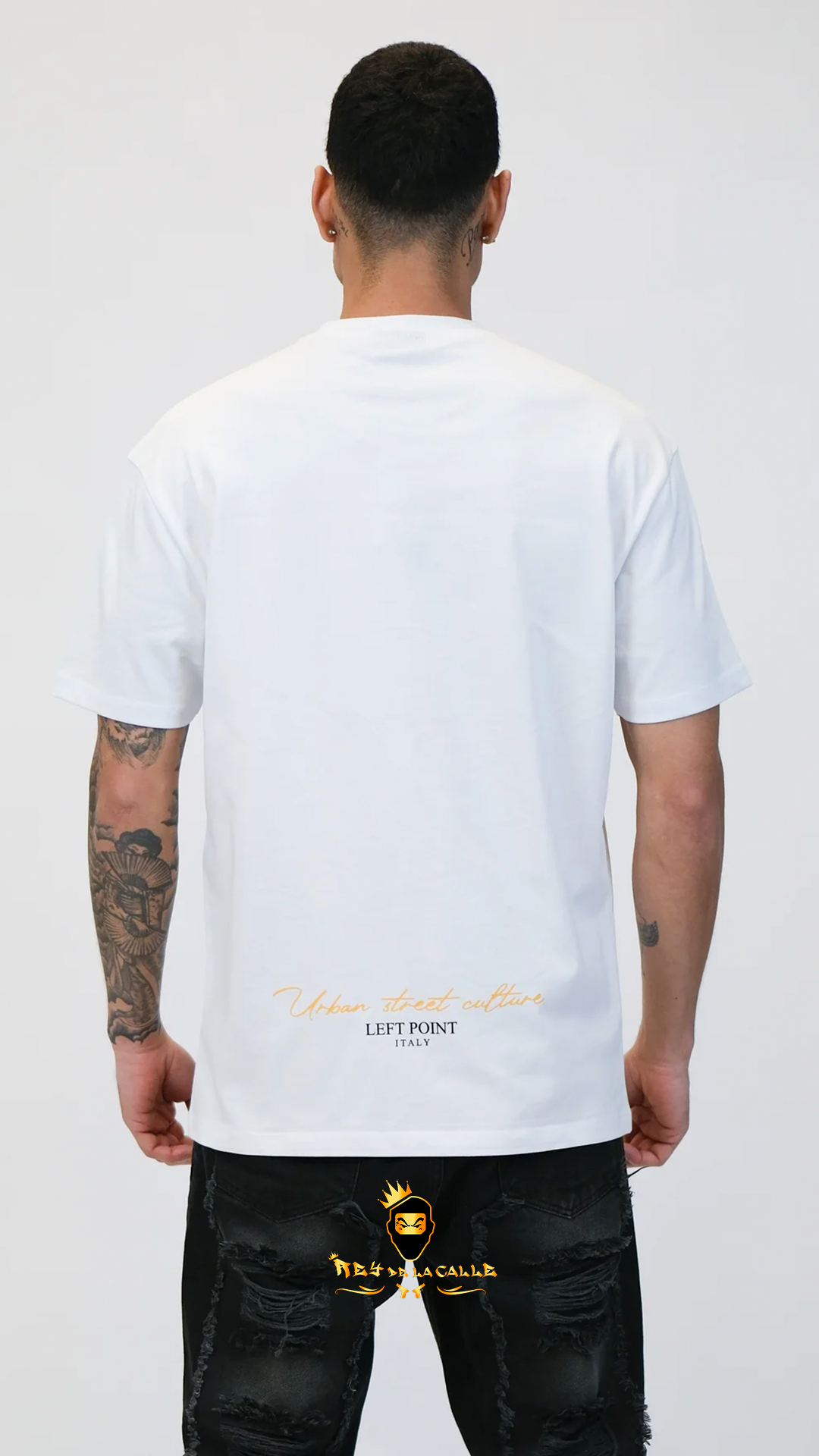 Camiseta Left Point Blanca Terciopelo y Pedreria Brillante Pato Thug Life - Rey De La Calle