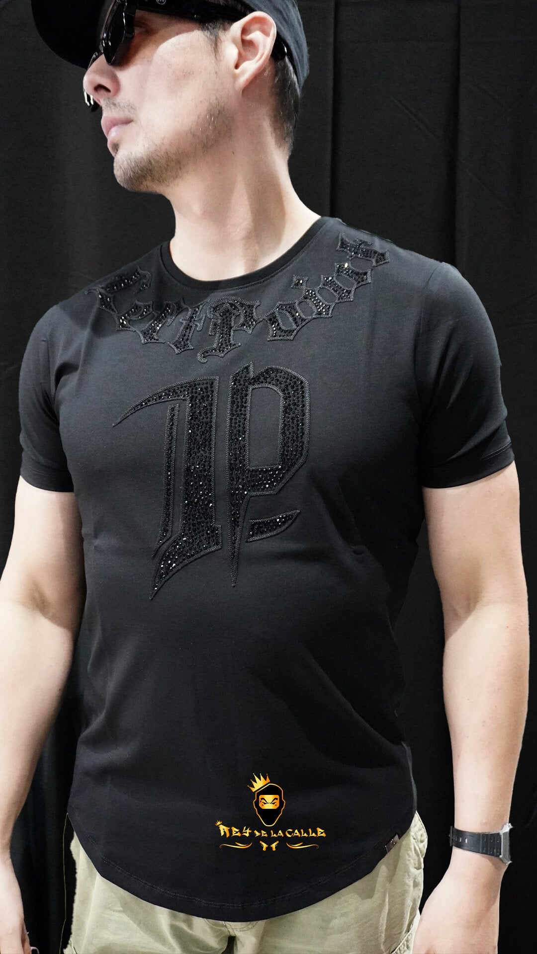 Camiseta Left Point Negra Pedrería Brillante LP - Rey De La Calle