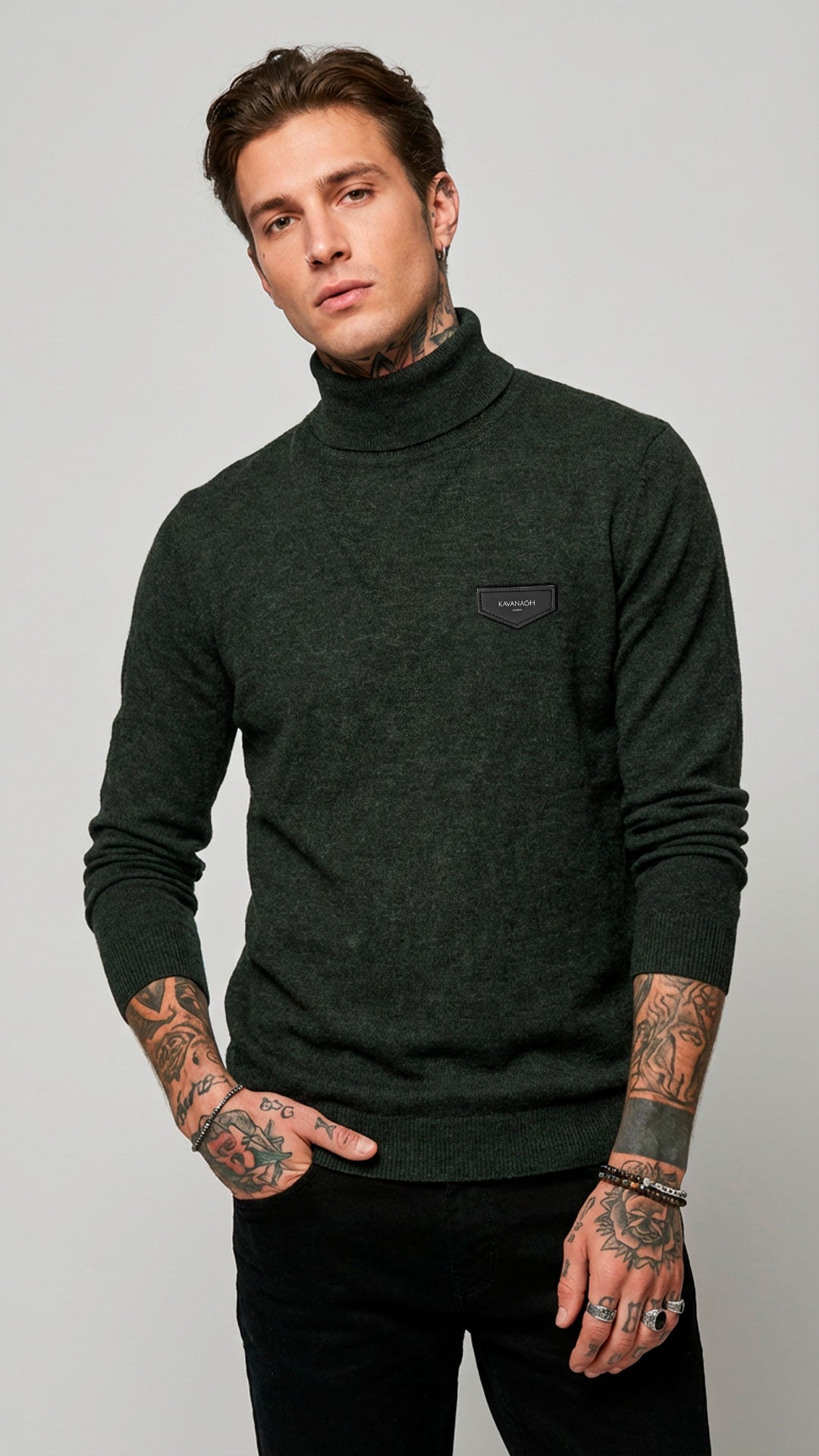 Jersey Gianni Kavanagh Verde Botella Cuello Alto de Punto – En Oferta