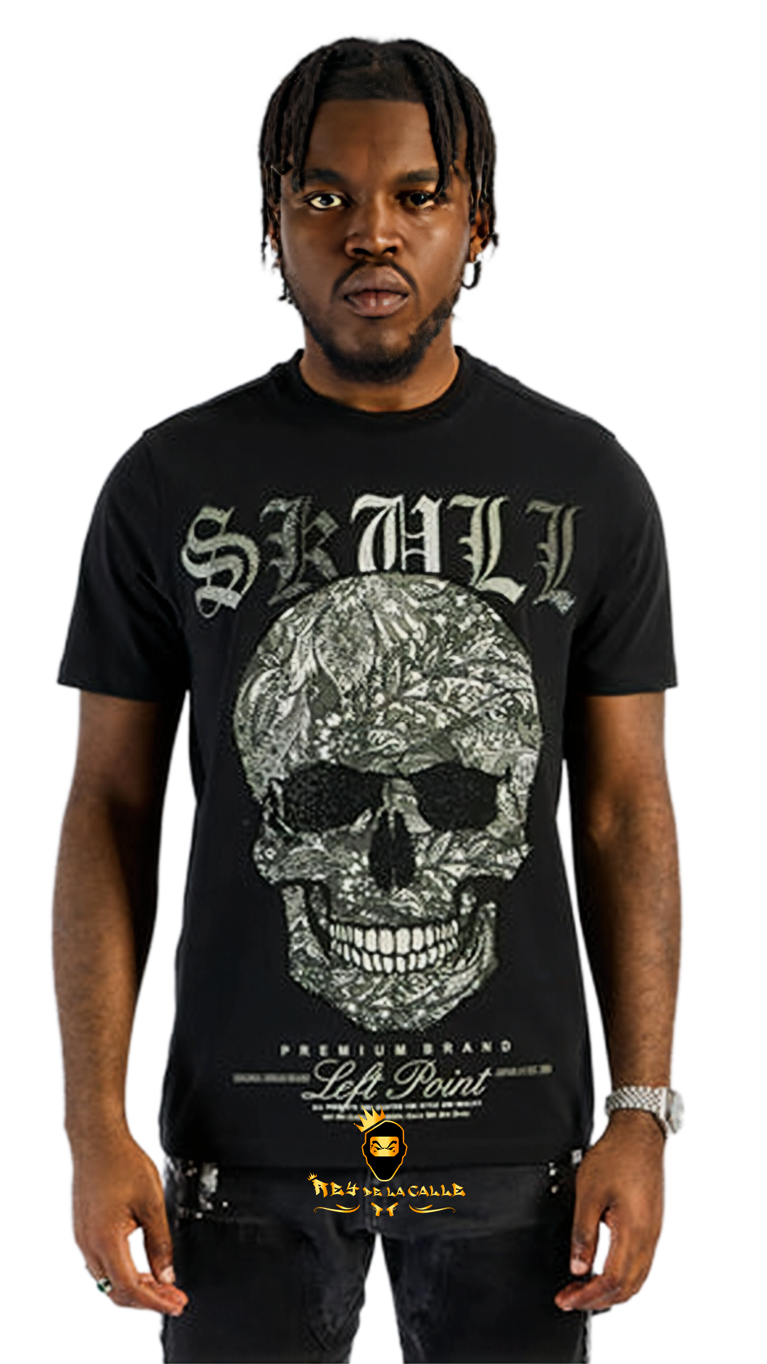 Camiseta Left Point Negra Pedrería Brillante Calavera Rey De La Calle