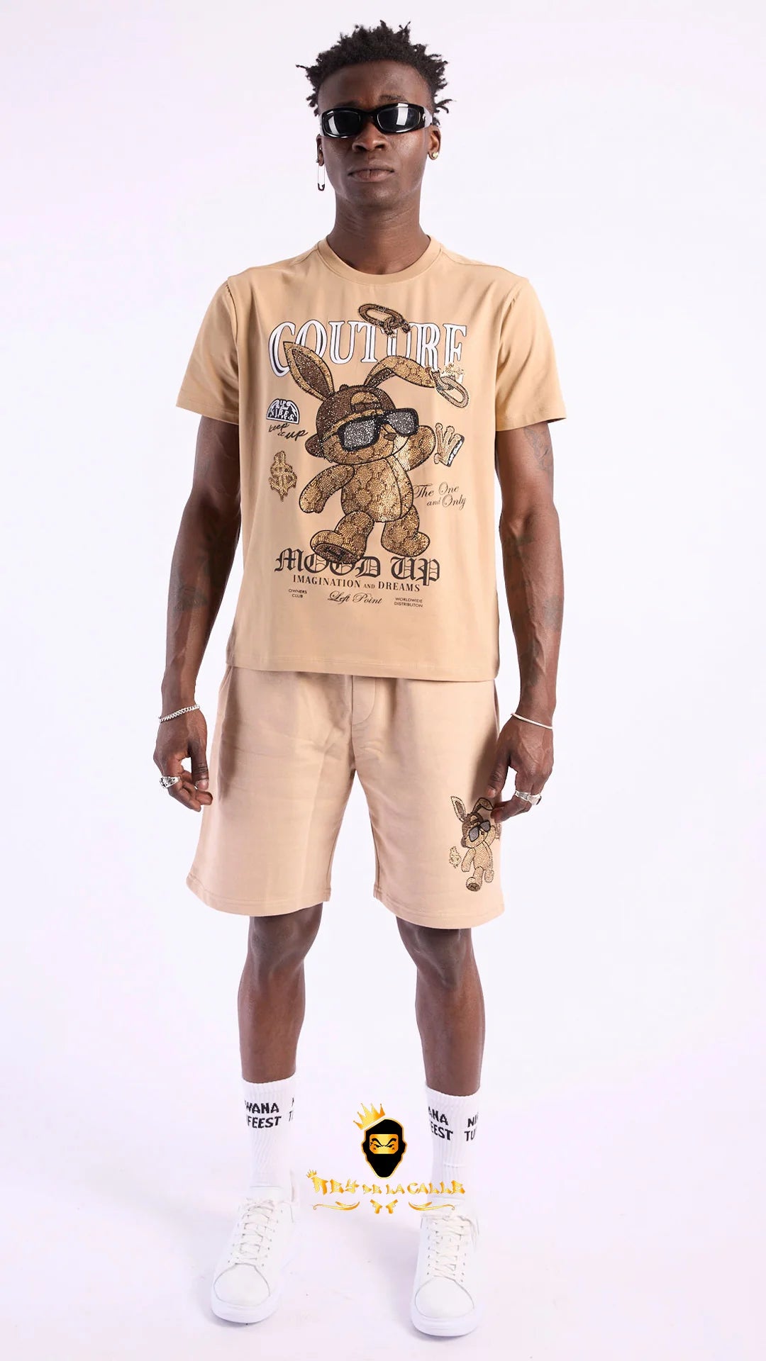 Conjunto Left Point Beige Pedrería Brillante Conejo Couture - Rey De La Calle