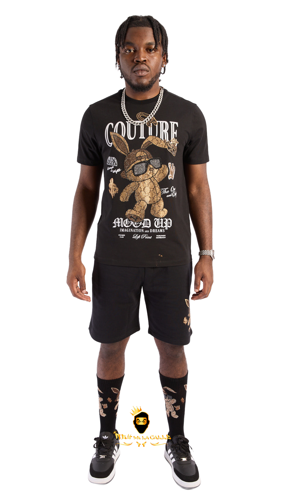 Conjunto Left Point Negro Pedrería Brillante Conejo Couture Rey De La Calle