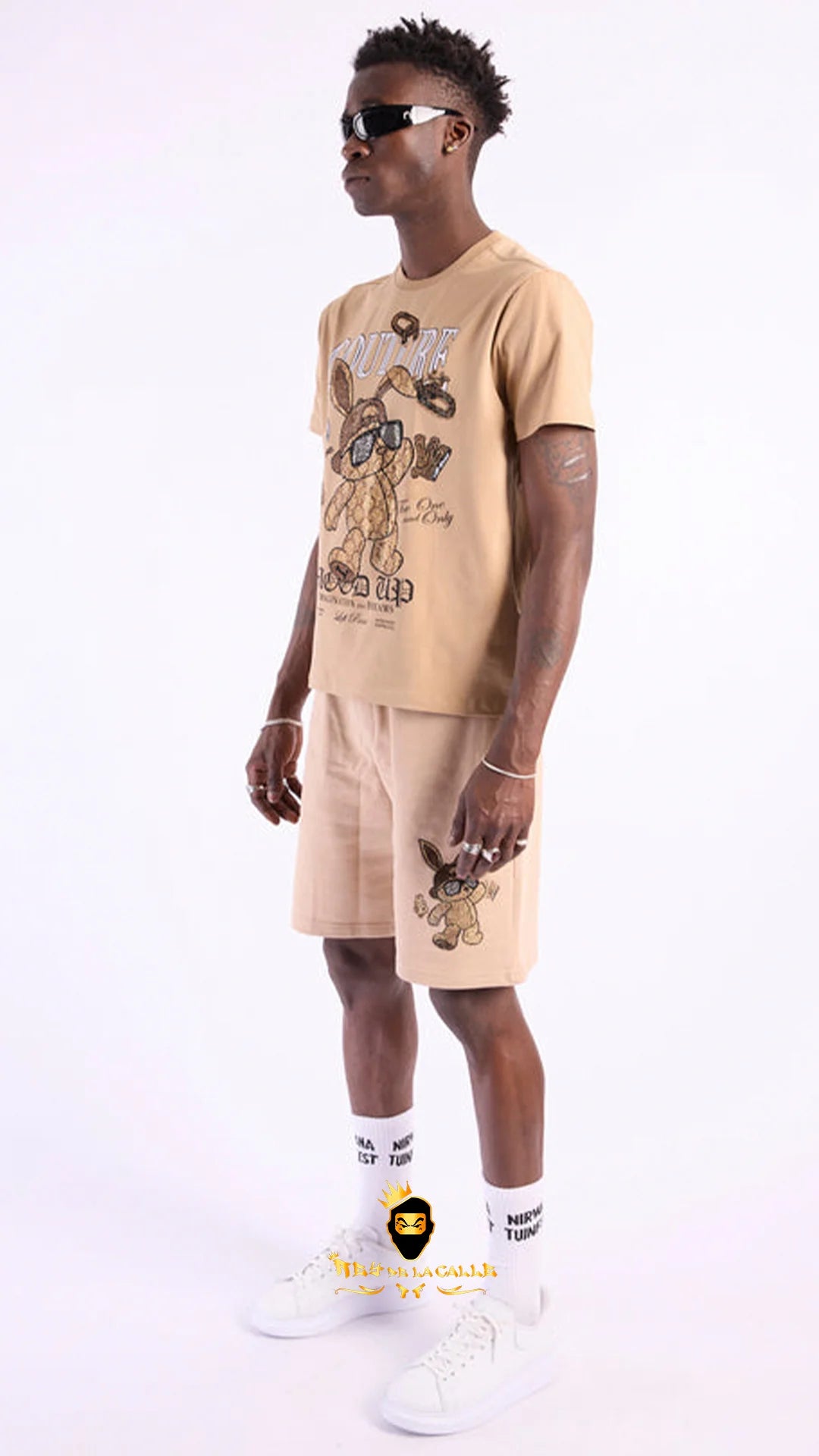 Conjunto Left Point Beige Pedrería Brillante Conejo Couture - Rey De La Calle