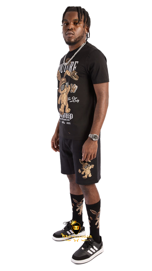 Conjunto Left Point Negro Pedrería Brillante Conejo Couture Rey De La Calle