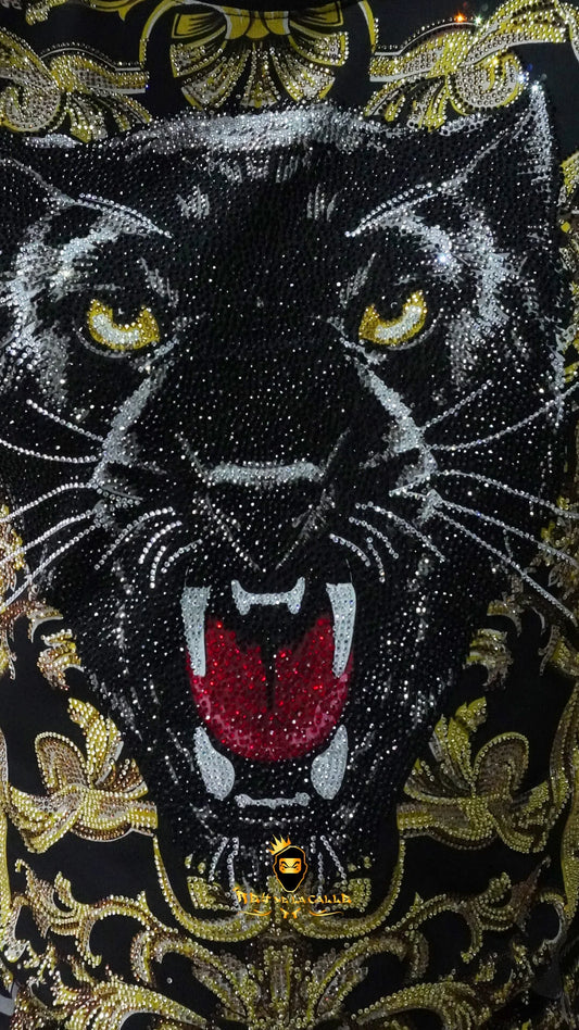 Camiseta Left Point Negra Pedrería Brillante Pantera - Rey De La Calle