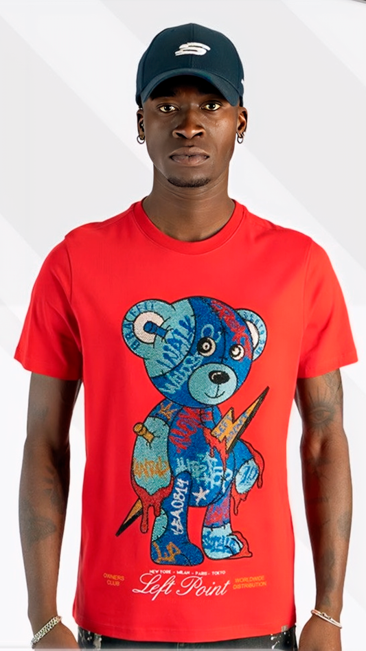 Camiseta Left Point Blanco Pedrería Brillante Oso Azul Mi tienda
