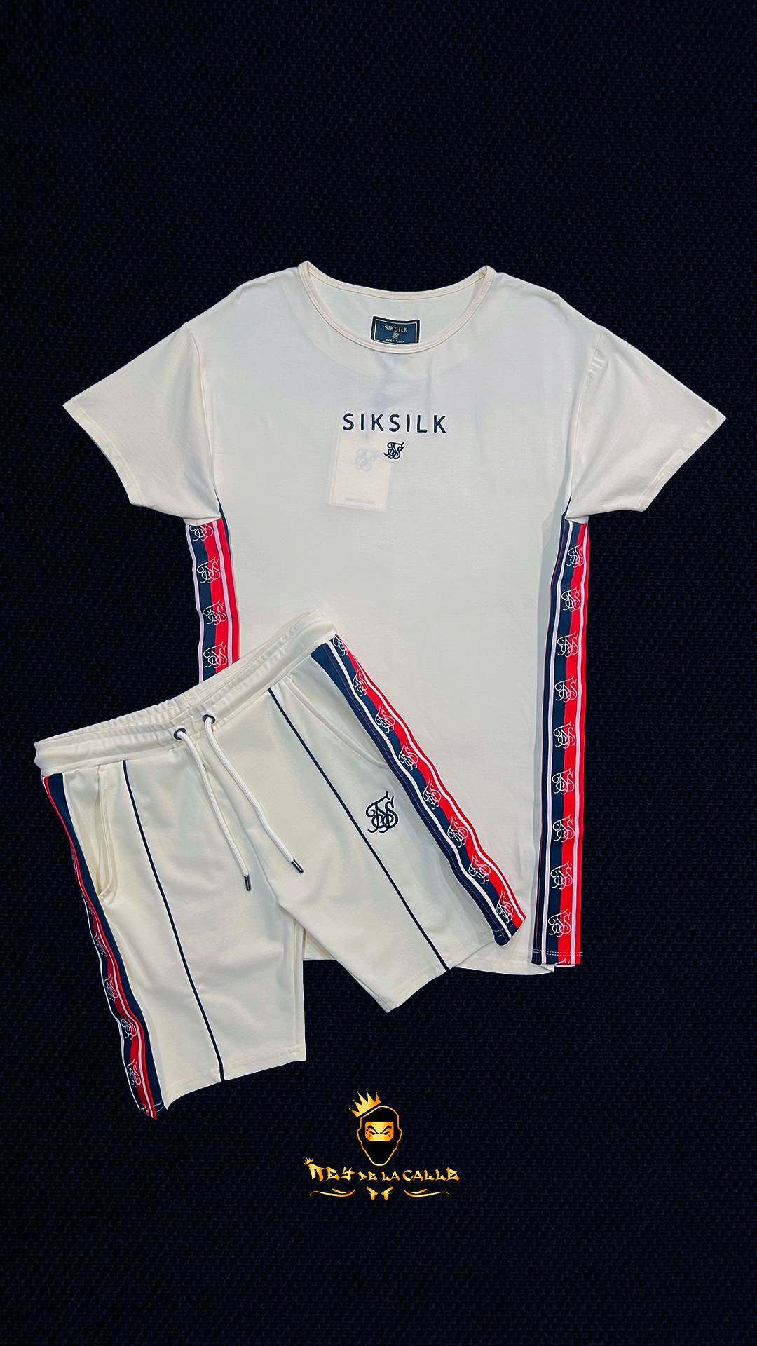 Conjunto Blanco Camiseta y Short Siksilk azul y rojo Rey De La Calle