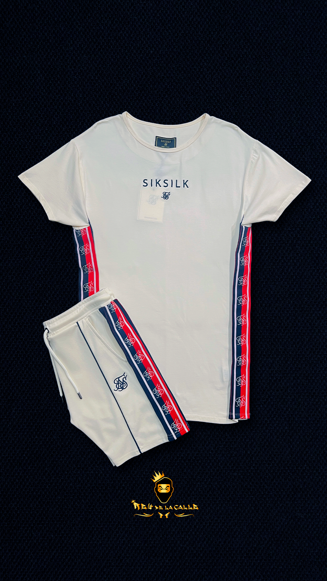 Conjunto Blanco Camiseta y Short Siksilk azul y rojo Rey De La Calle