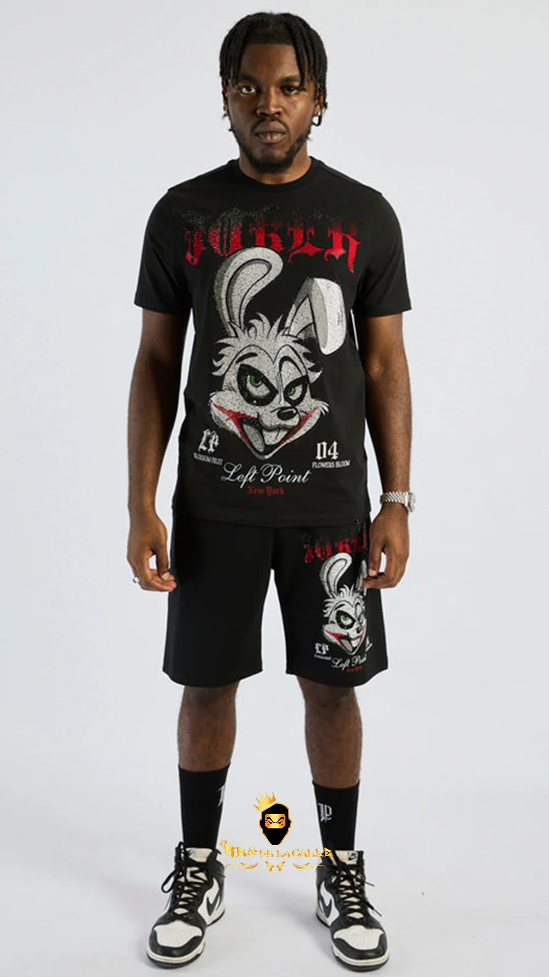 Conjunto Left Point Negro Pedrería Brillante Conejo - Rey De La Calle