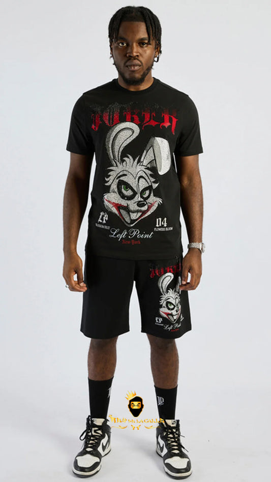 Conjunto Left Point Negro Pedrería Brillante Conejo - Rey De La Calle