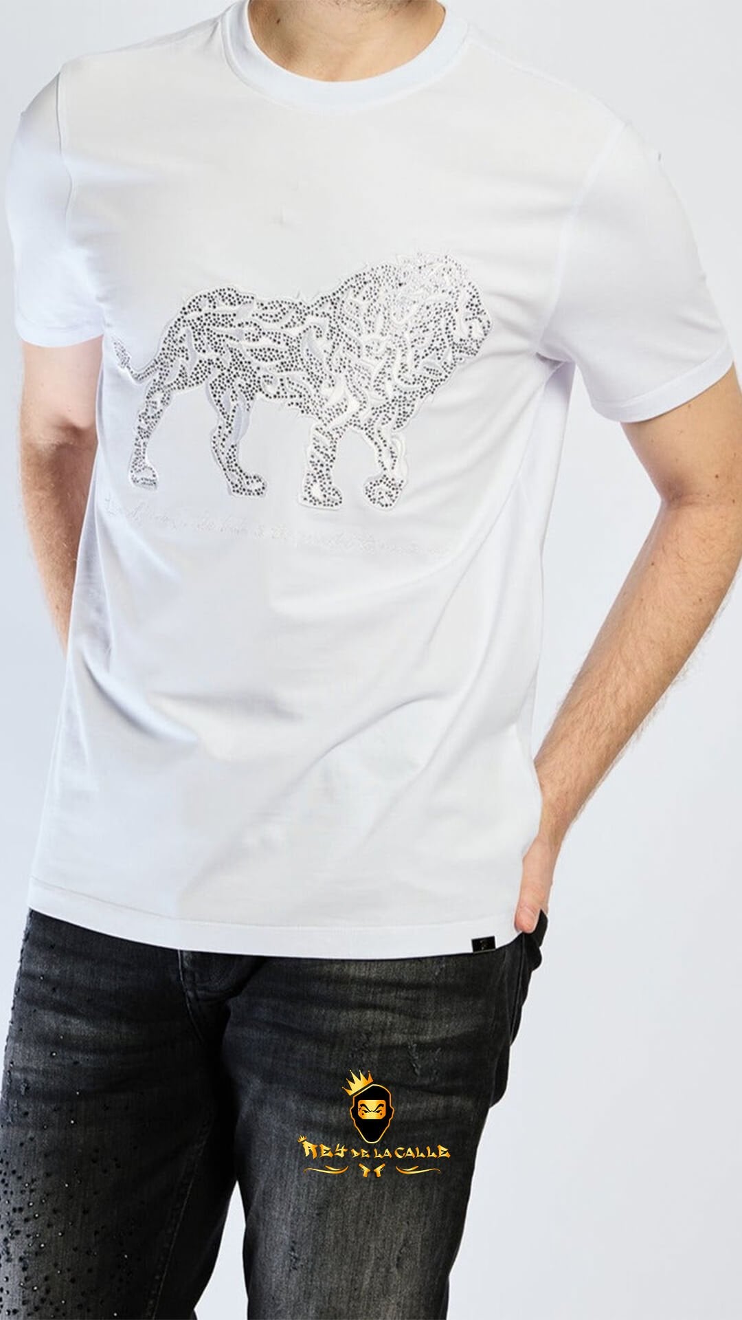 Camiseta Left Point Blanca Pedrería Brillante León - Rey De La Calle