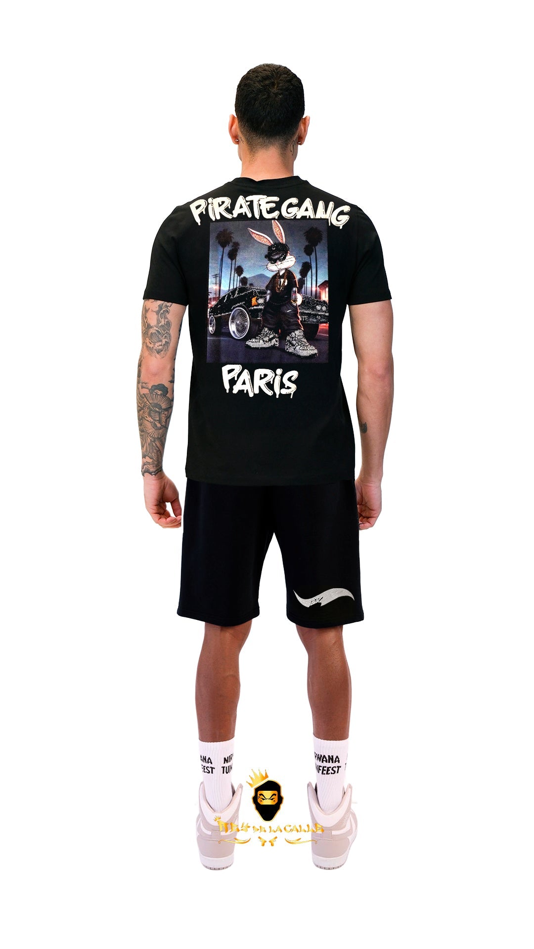 Conjunto. Camisetas o pantalon corto Pirate Gang Paris Negra Terciopelo y Pedrería Brillante Bugs Bunny Rey De La Calle