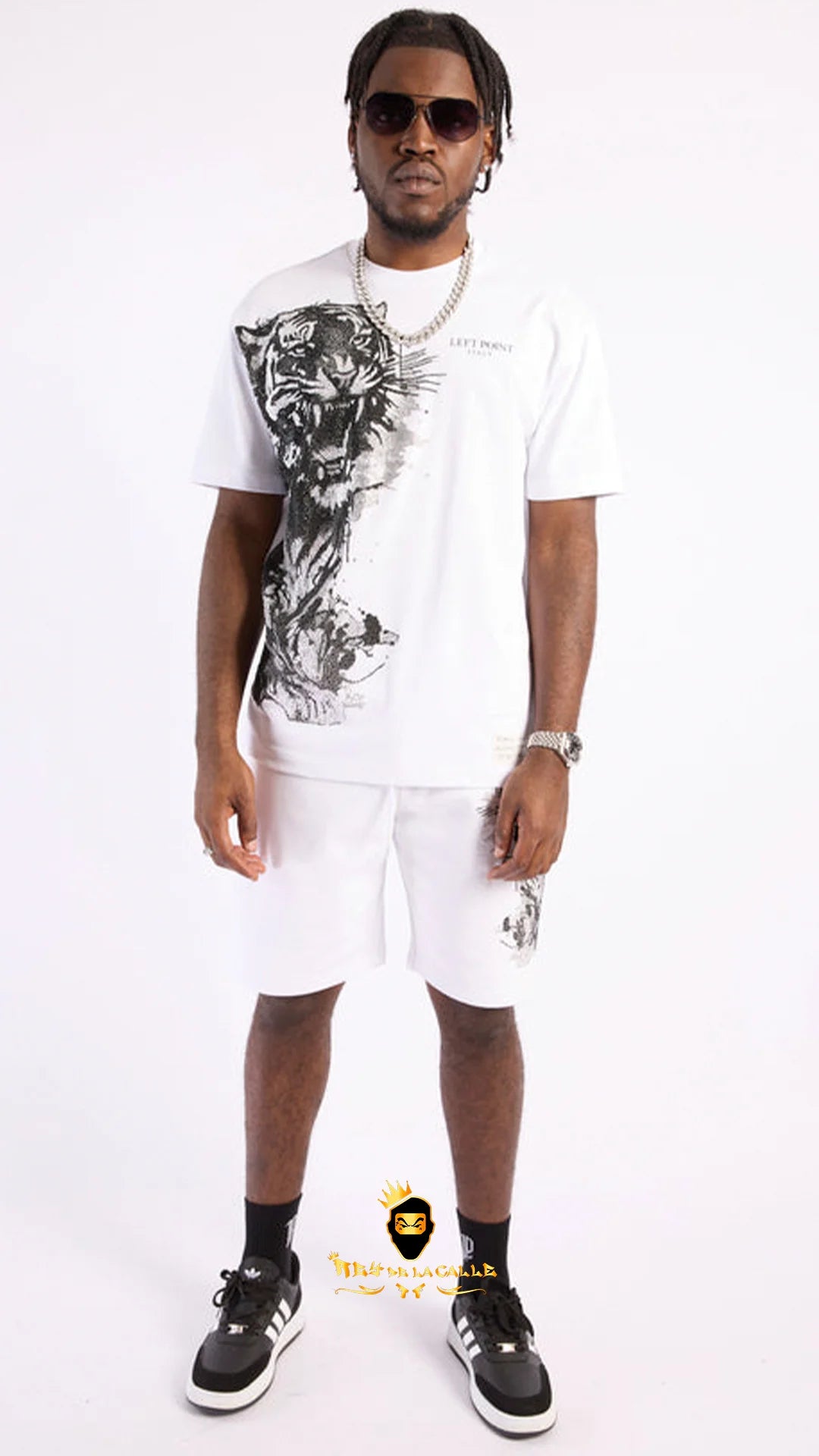 Conjunto Left Point Blanco Pedrería Brillante Tigre - Rey De La Calle
