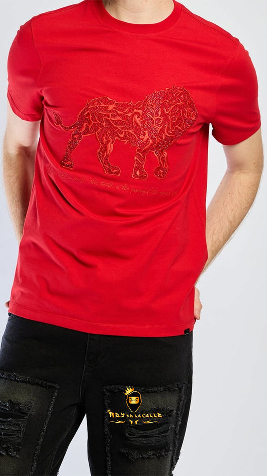 Camiseta Left Point Roja Pedrería Brillante León - Rey De La Calle
