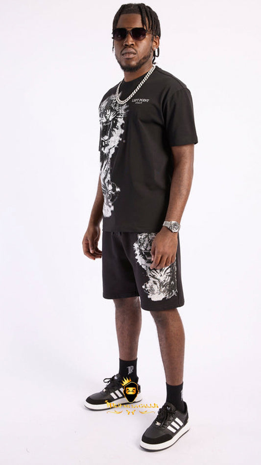 Conjunto Left Point Negro Pedrería Brillante Tigre - Rey De La Calle