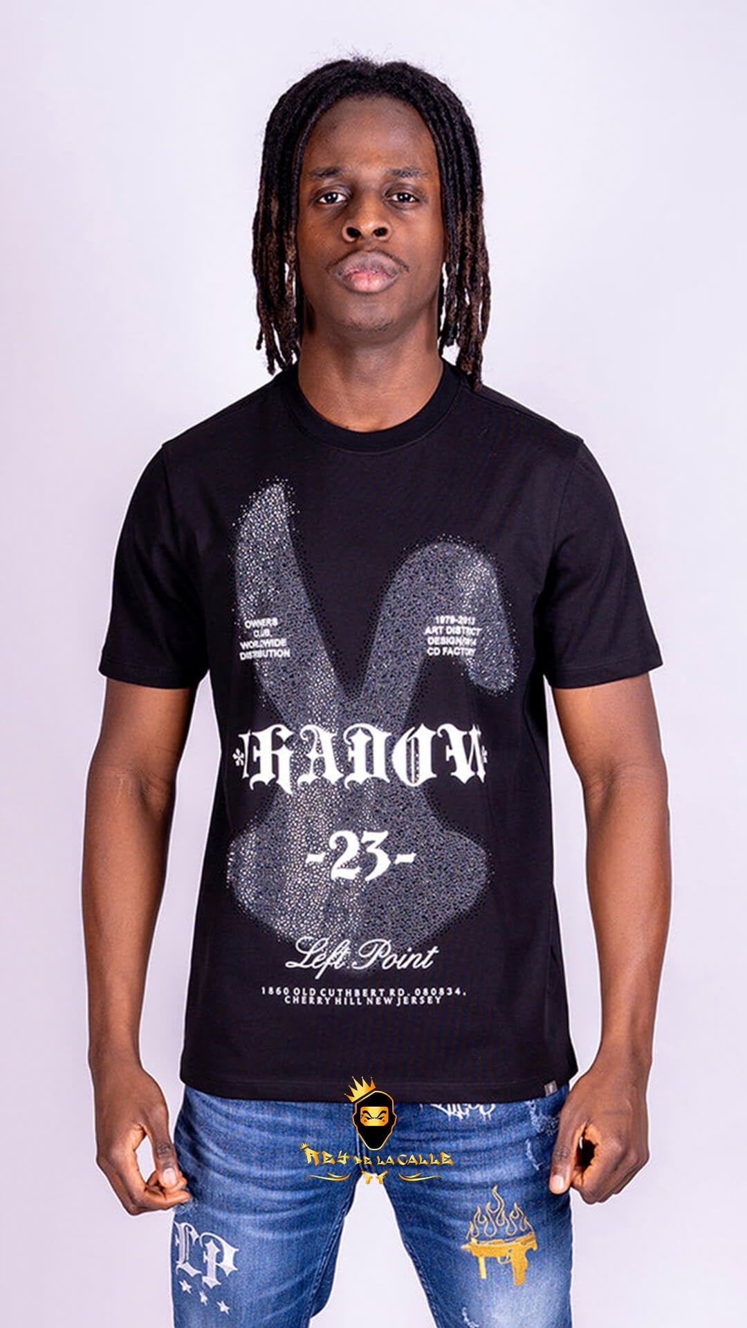 Camiseta Left Point Negra Pedrería Brillante Conejo 23 - Rey De La Calle