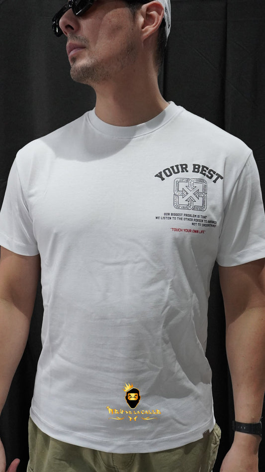 Camiseta Left Point Blanca Pedrería Brillante Do Your Best - Rey De La Calle
