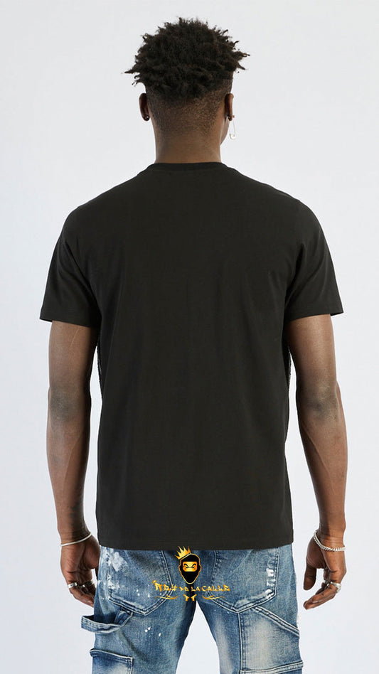 Camiseta Left Point Negra Pedrería Brillante Reloj - Rey De La Calle