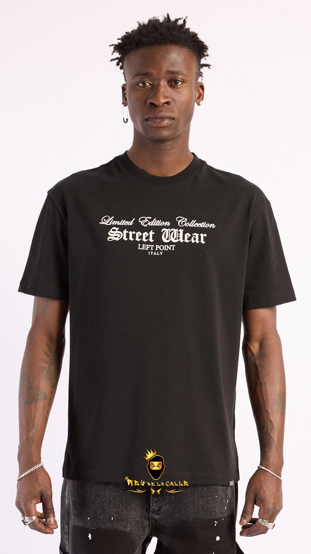 Camiseta Left Point Negra Pedrería Brillante Calavera Colorida - Rey De La Calle