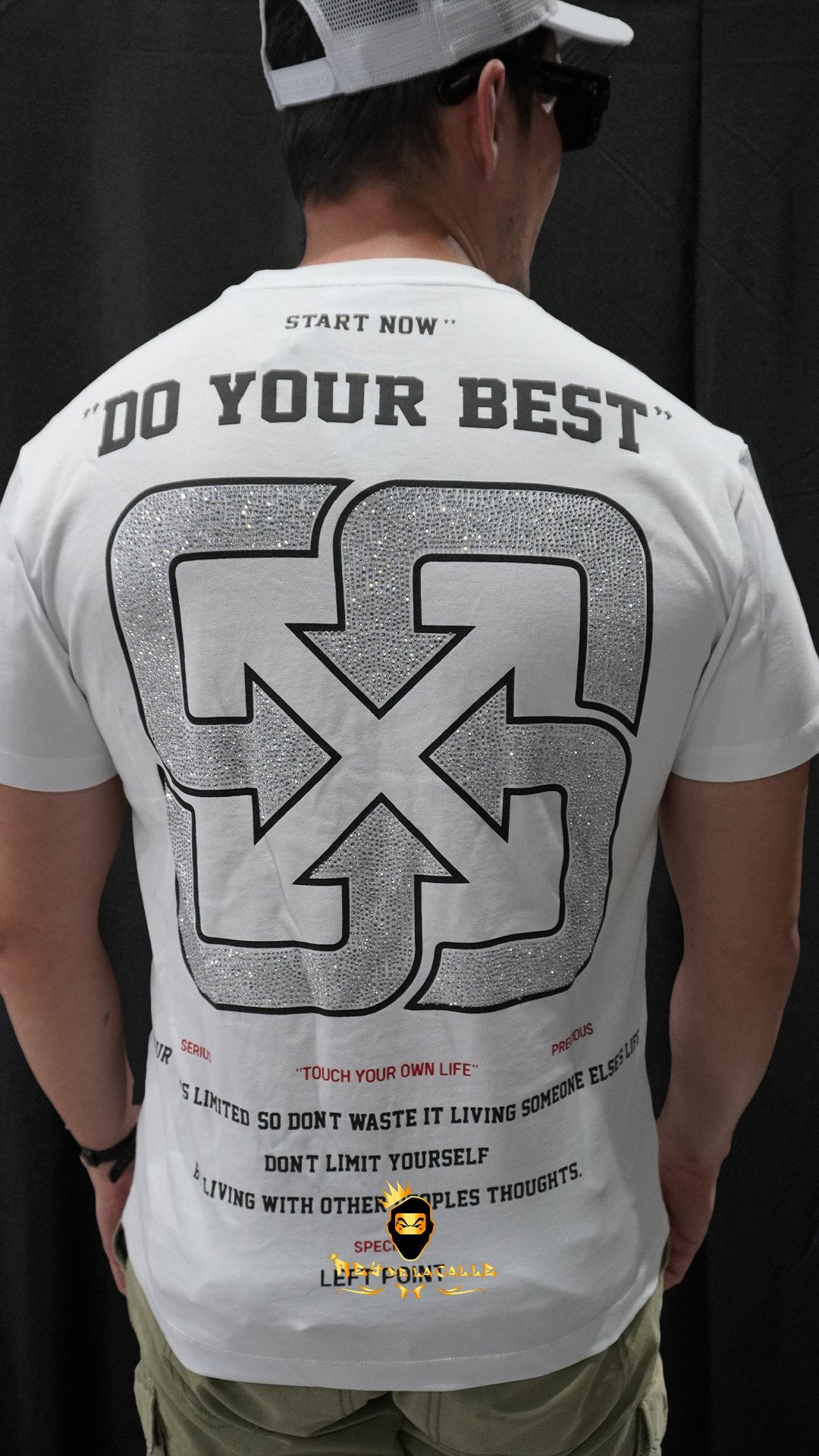 Camiseta Left Point Blanca Pedrería Brillante Do Your Best - Rey De La Calle