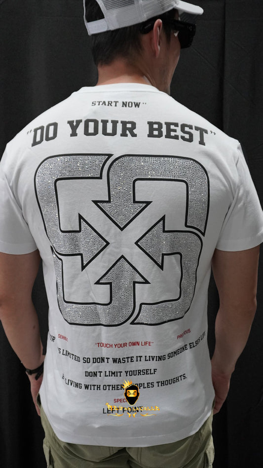 Camiseta Left Point Blanca Pedrería Brillante Do Your Best - Rey De La Calle