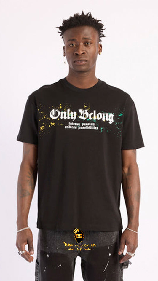 Camiseta Left Point Negra Terciopelo y Pedrería Brillante Only Belong To Myself - Rey De La Calle