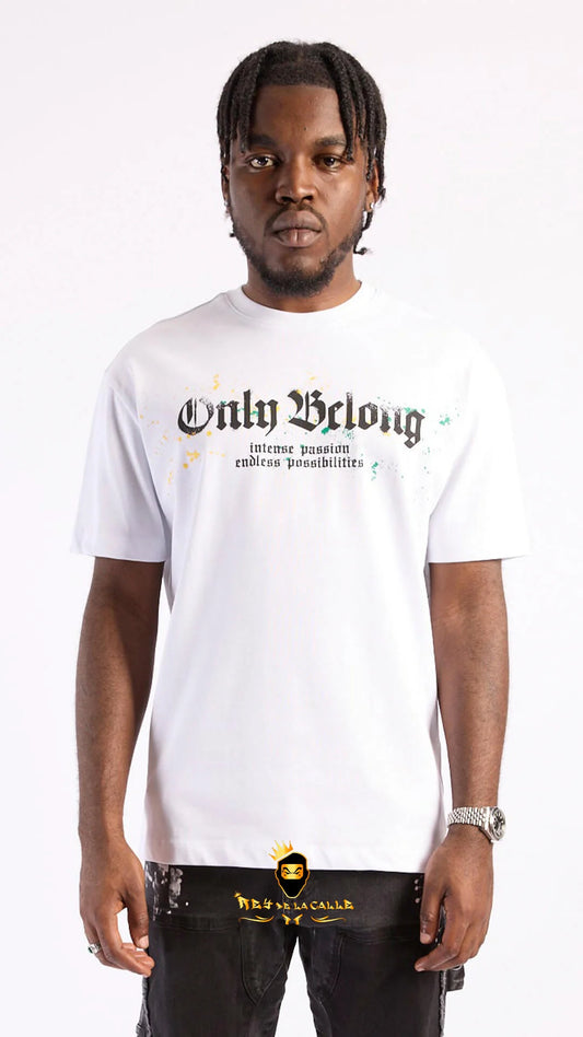 Camiseta Left Point Blanca Terciopelo y Pedrería Brillante Only Belong - Rey De La Calle