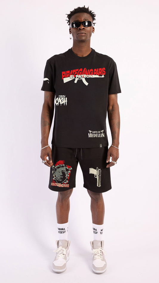 Conjunto Pirate Gang París Negro Pedrería Brillante Pablo Escobar - Rey De La Calle