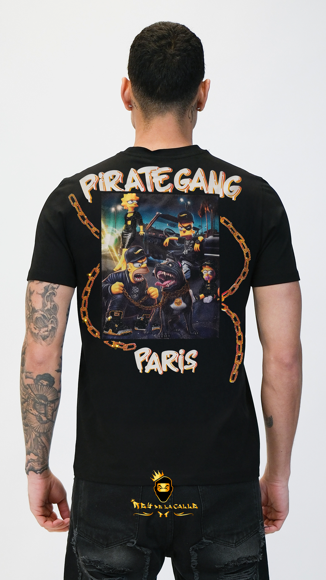 Camiseta Pirate Gang París Negra Terciopelo y Pedrería Brillante Simpsons - Rey De La Calle