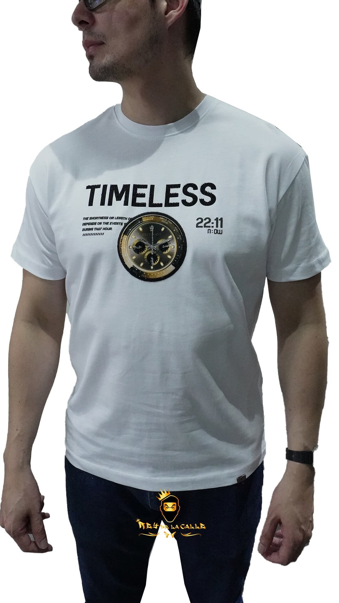Camiseta Left Point Blanca Pedrería Brillante Reloj Dorado - Rey De La Calle
