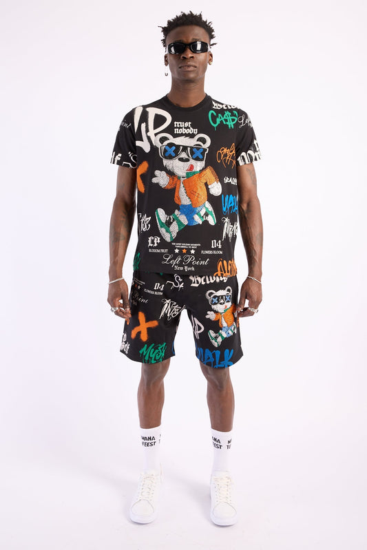 Conjunto Left Point Blanco Pedrería Brillante Oso Trust Nobody Rey De La Calle