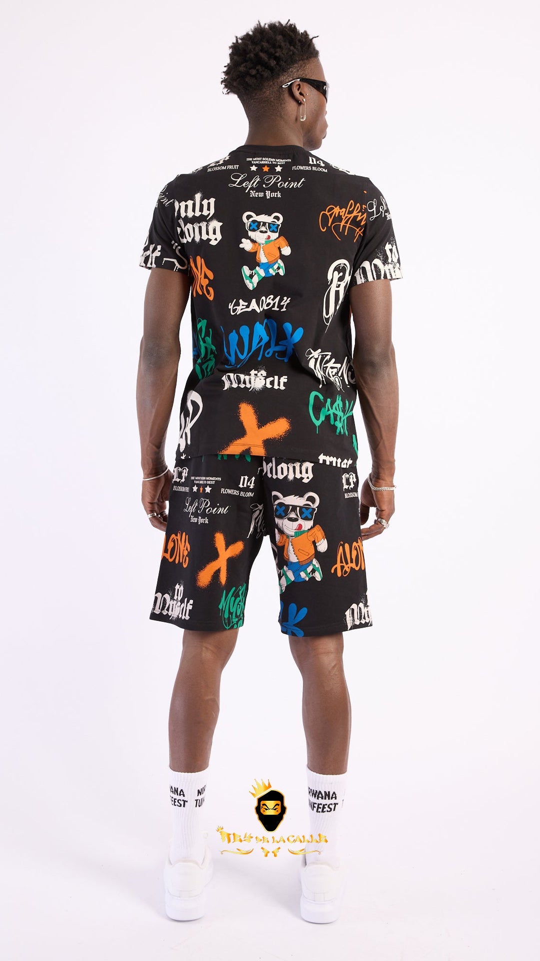 Conjunto Left Point Blanco Pedrería Brillante Oso Trust Nobody Rey De La Calle