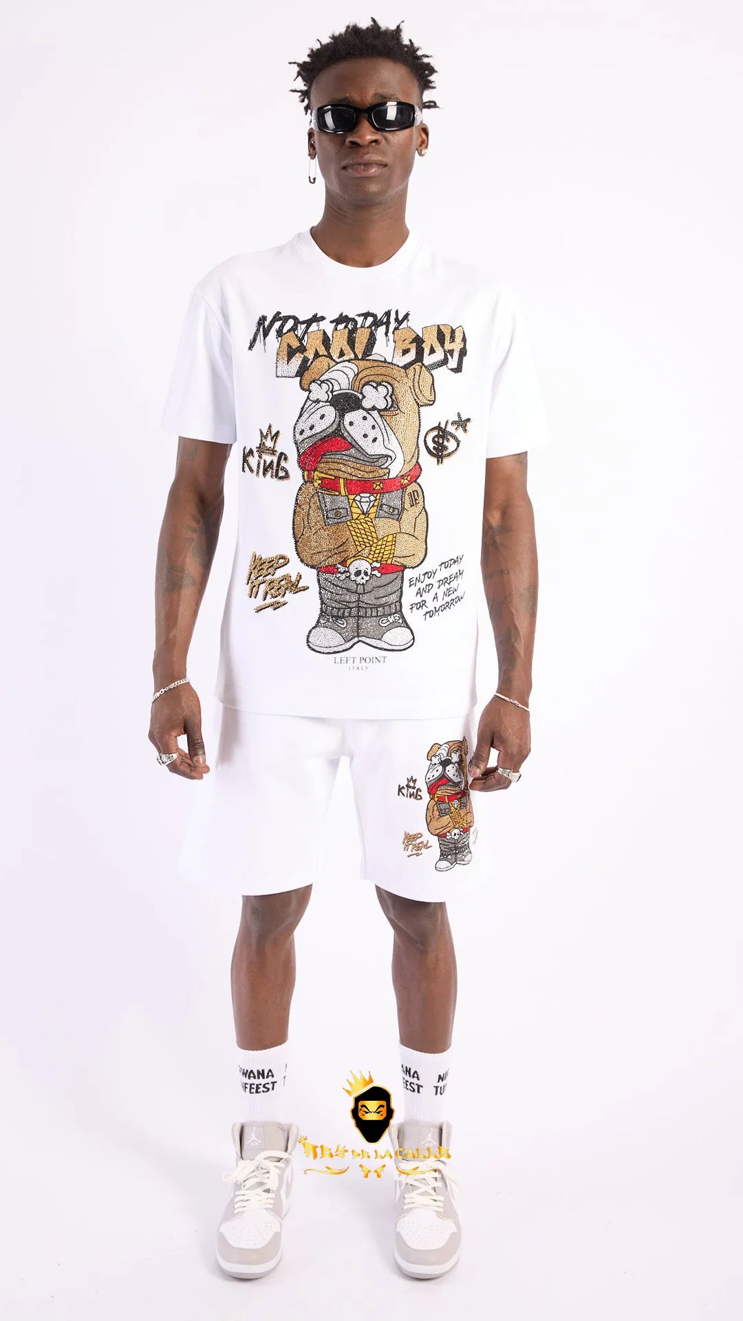 Conjunto Left Point Blanco Pedrería Brillante Perro - Rey De La Calle