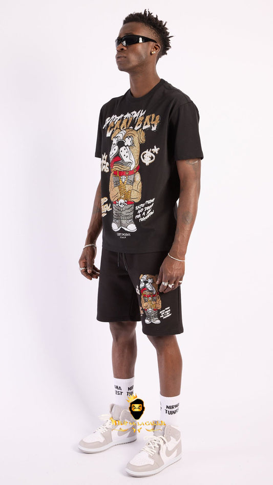 Conjunto Left Point Negro Pedrería Brillante Perro - Rey De La Calle