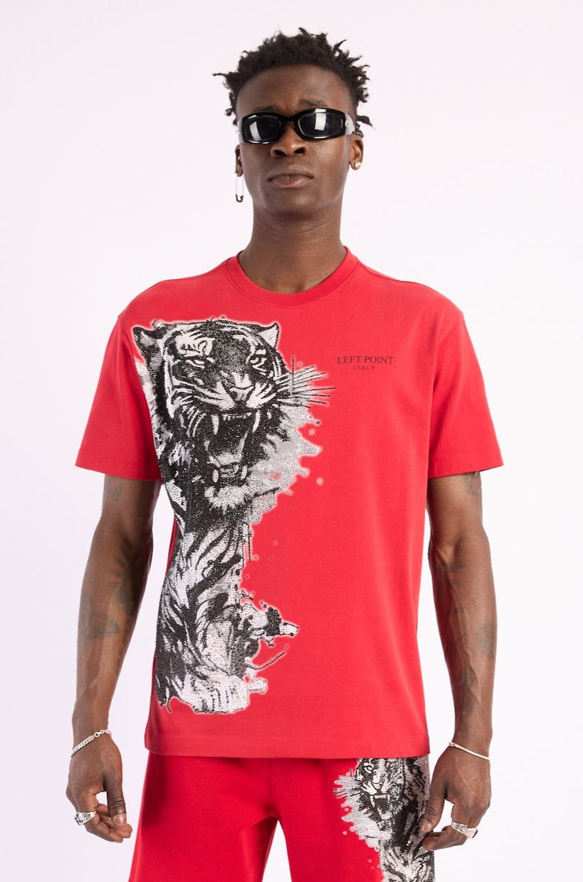 Conjunto Left Point Rojo Pedrería Brillante Tigre Rey De La Calle