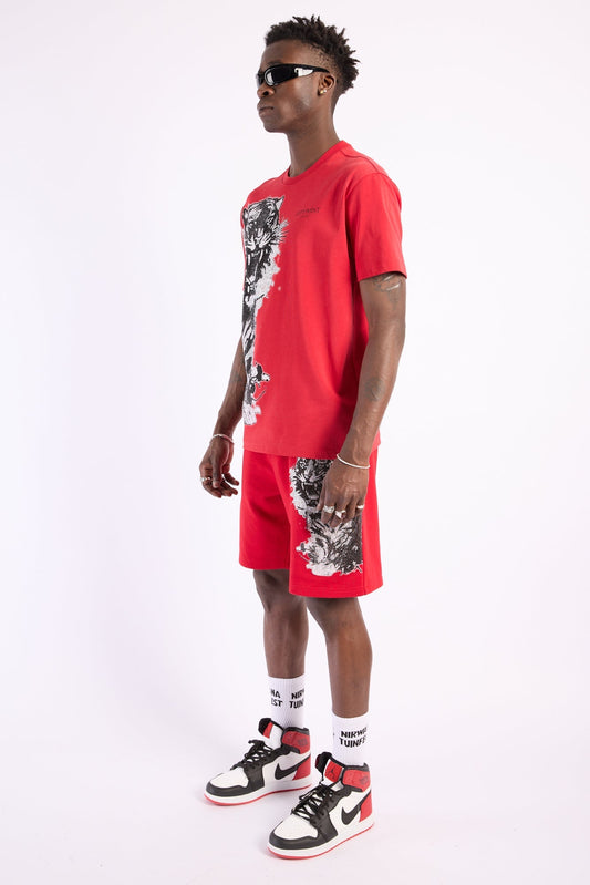 Conjunto Left Point Rojo Pedrería Brillante Tigre Rey De La Calle