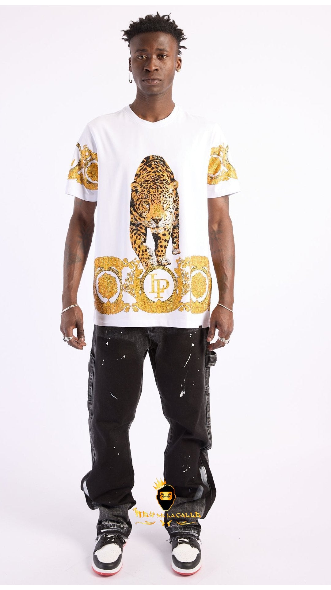 Camiseta Left Point Blanca Pedrería Brillante Guepardo - Rey De La Calle