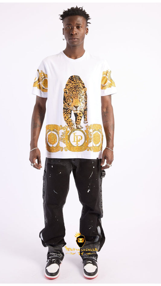 Camiseta Left Point Blanca Pedrería Brillante Guepardo - Rey De La Calle