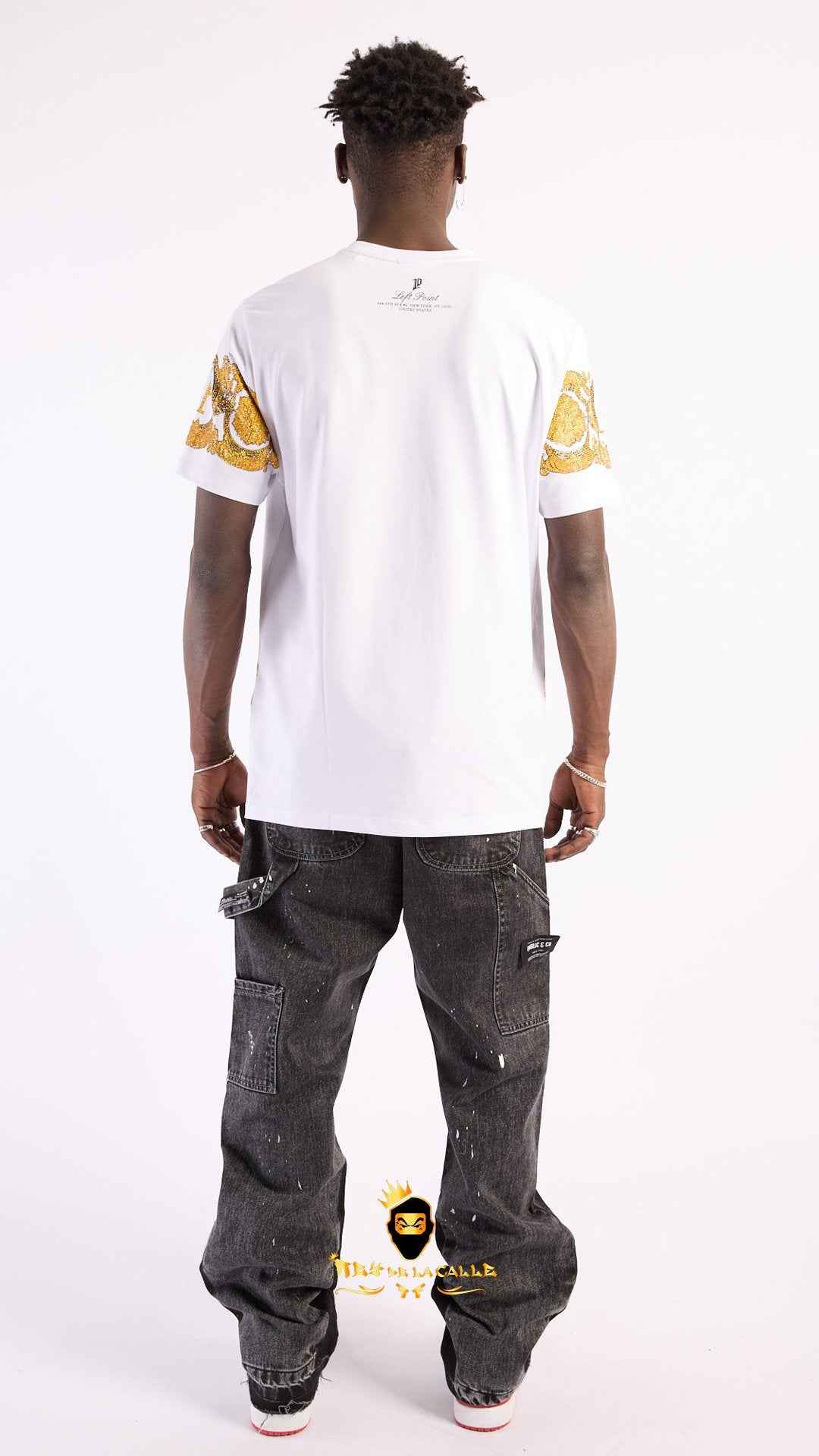 Camiseta Left Point Blanca Pedrería Brillante Guepardo