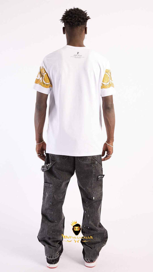 Camiseta Left Point Blanca Pedrería Brillante Guepardo