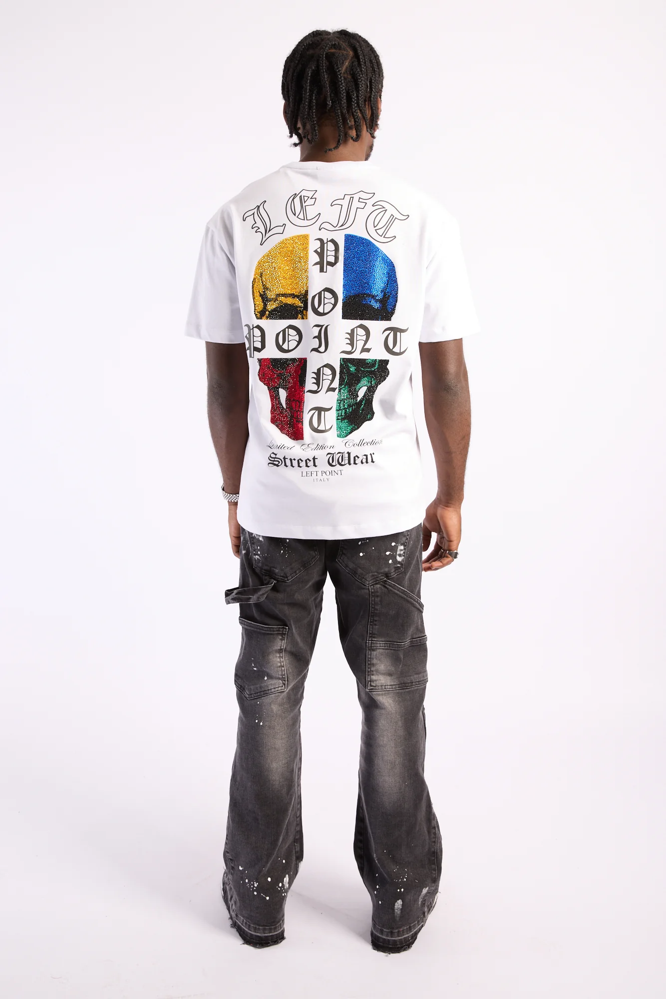 Camiseta Left Point Blanca Pedrería Brillante Calavera Colorida - Rey De La Calle