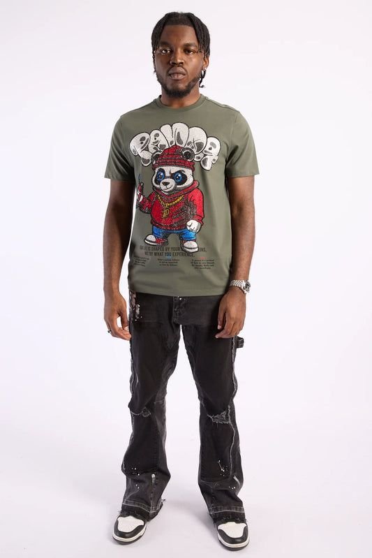 Camiseta Left Point Verde Pedrería Brillante Panda - Rey De La Calle