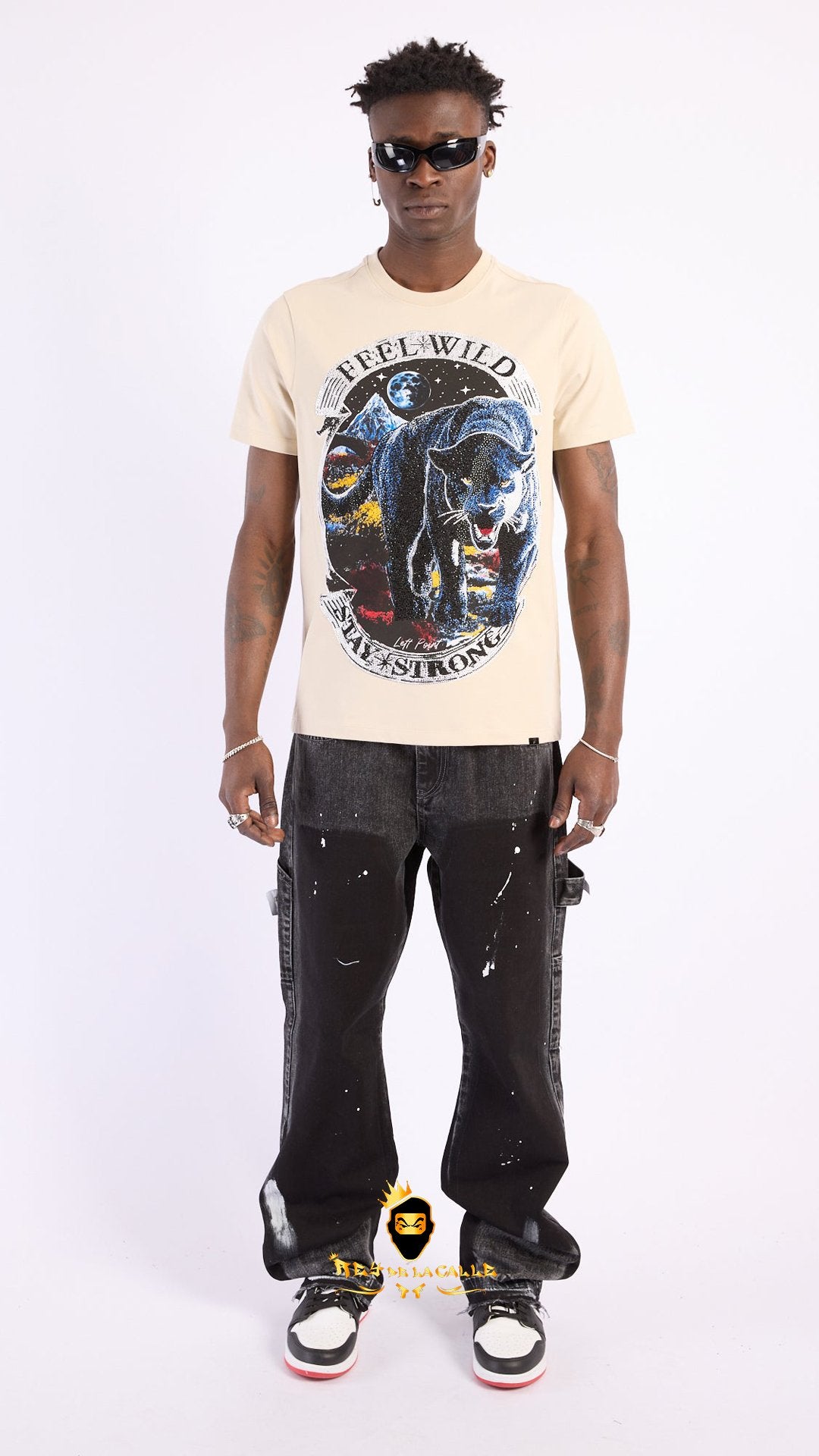 Camiseta Left Point Beige Pedrería Brillante Pantera Feel Wild - Rey De La Calle