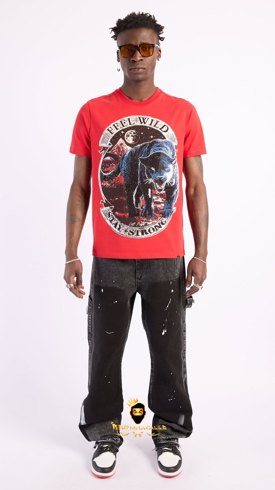 Camiseta Left Point Roja Pedrería Brillante Pantera Feel Wild - Rey De La Calle