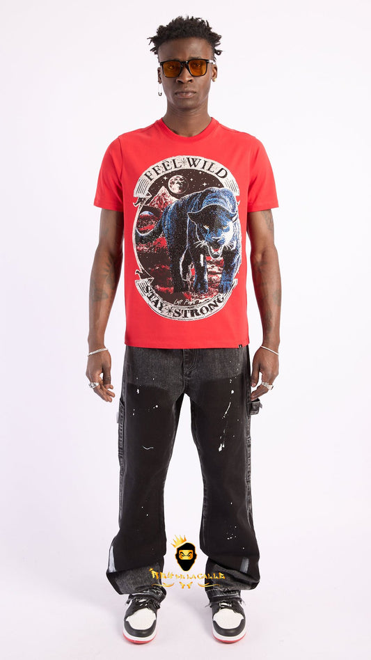 Camiseta Left Point Roja Pedrería Brillante Pantera Feel Wild - Rey De La Calle