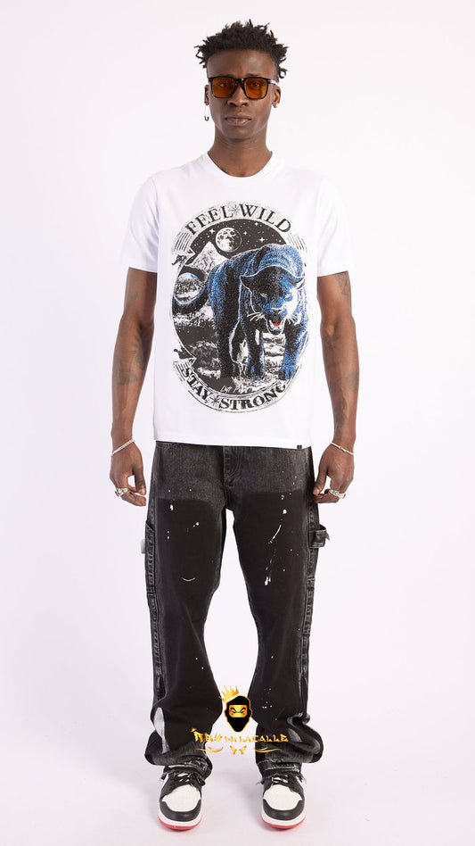 Camiseta Left Point Blanca Pedrería Brillante Pantera Feel Wild - Rey De La Calle