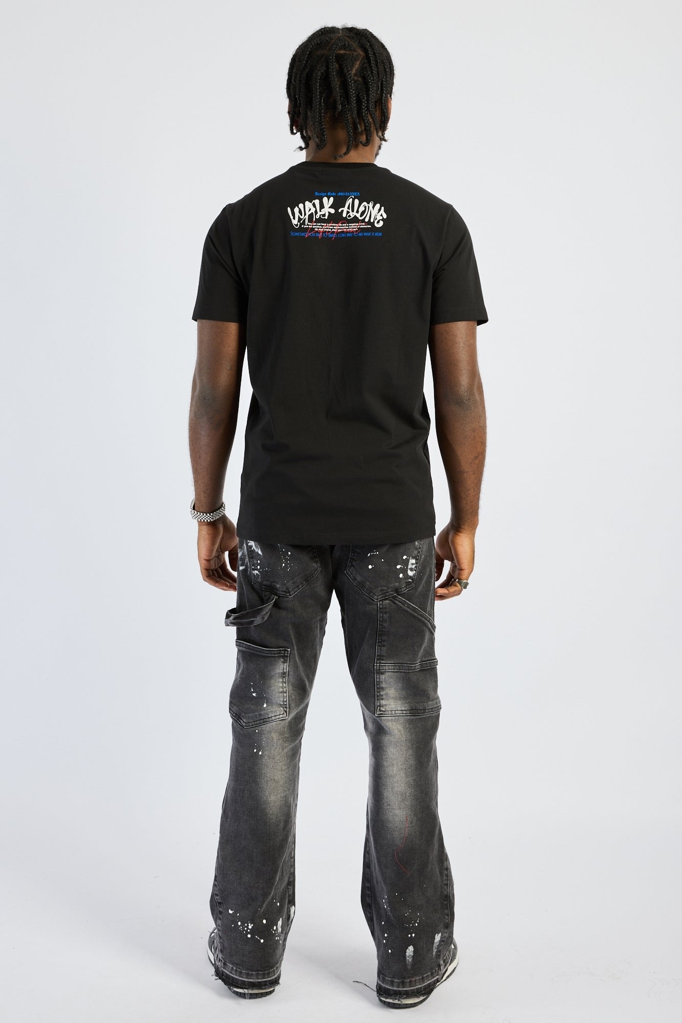 Camiseta Left Point Negra Pedrería Brillante Oso Walk Alone - Rey De La Calle