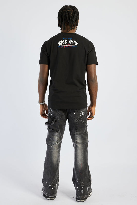 Camiseta Left Point Negra Pedrería Brillante Oso Walk Alone - Rey De La Calle