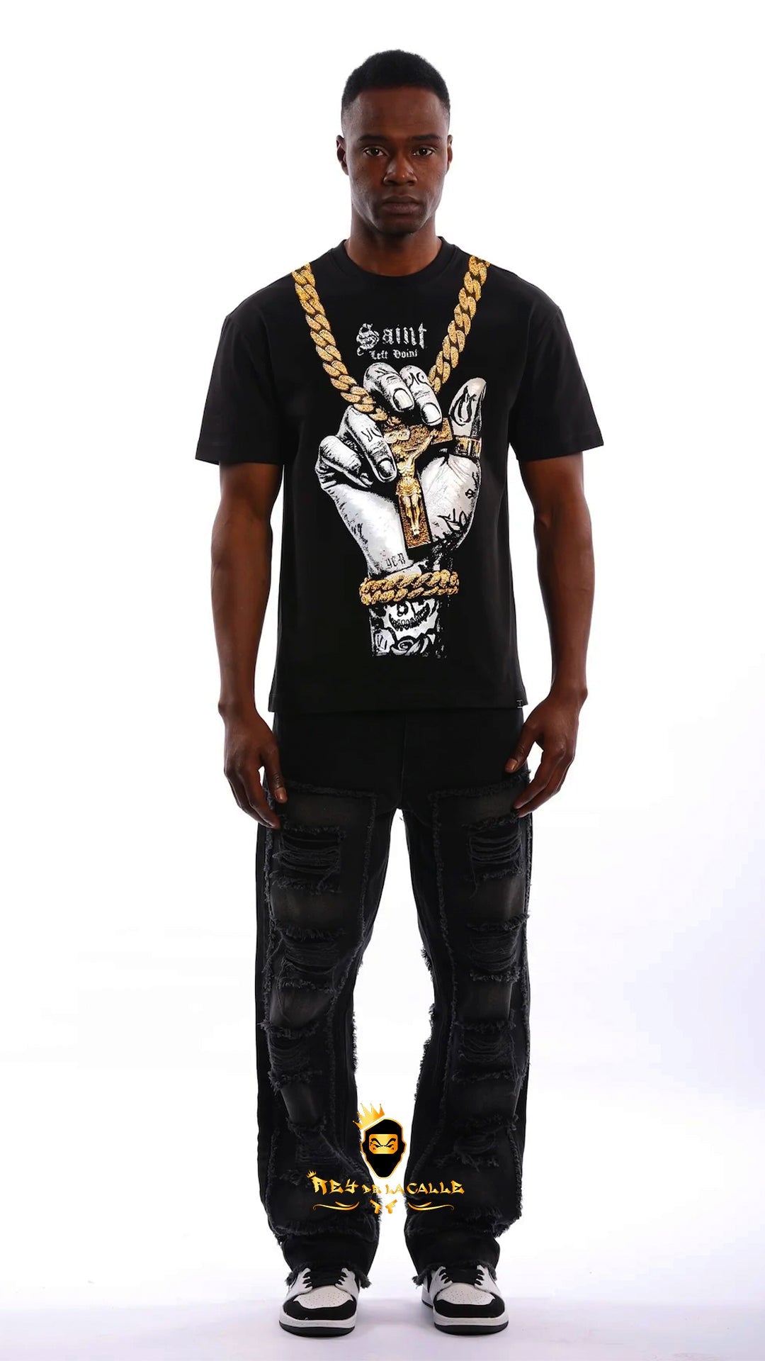 Camiseta Left Point Negra Crucifijo Rey De La Calle