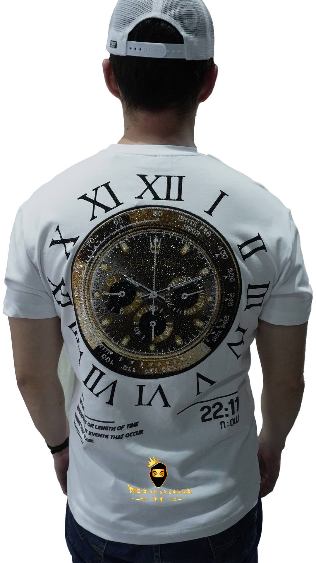 Camiseta Left Point Blanca Pedrería Brillante Reloj Dorado - Rey De La Calle